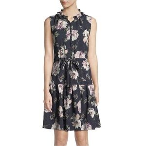 Rebecca Taylor Women's Blue Ava Floral Tie Waist MINI Silk Dress Size 6